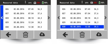 HMP LFGpro - display measured data - memory - scroll and select a measurment serie