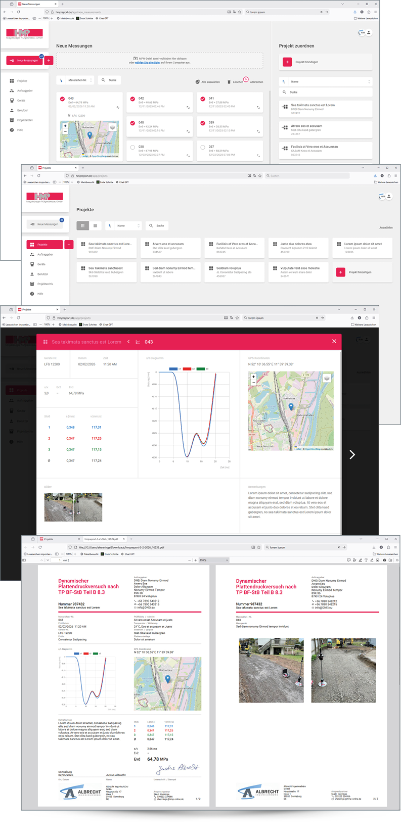 HMPreport - Screenshots - Messwerte importieren, Projekte anlegen, Protokolle erstellen