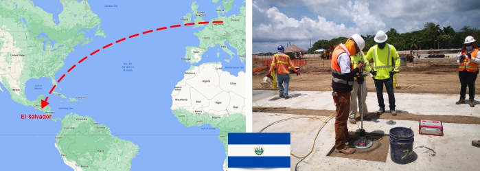 2021-01 El Salvador, Acajutla Power Plant - Messung der Verdichtung, dynamisches Plattendruckgeraet HMP LFG